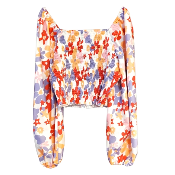 Shein Curvy Floral Smocked Crop Top NWOT - Picture 10 of 16